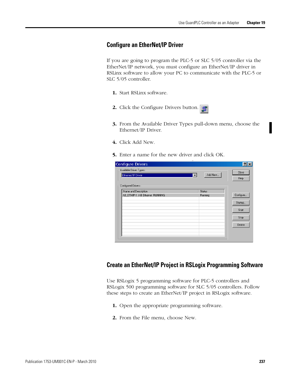 Configure an ethernet/ip driver | Rockwell Automation 1755-OF8 GuardPLC Controller Systems User Manual | Page 237 / 356