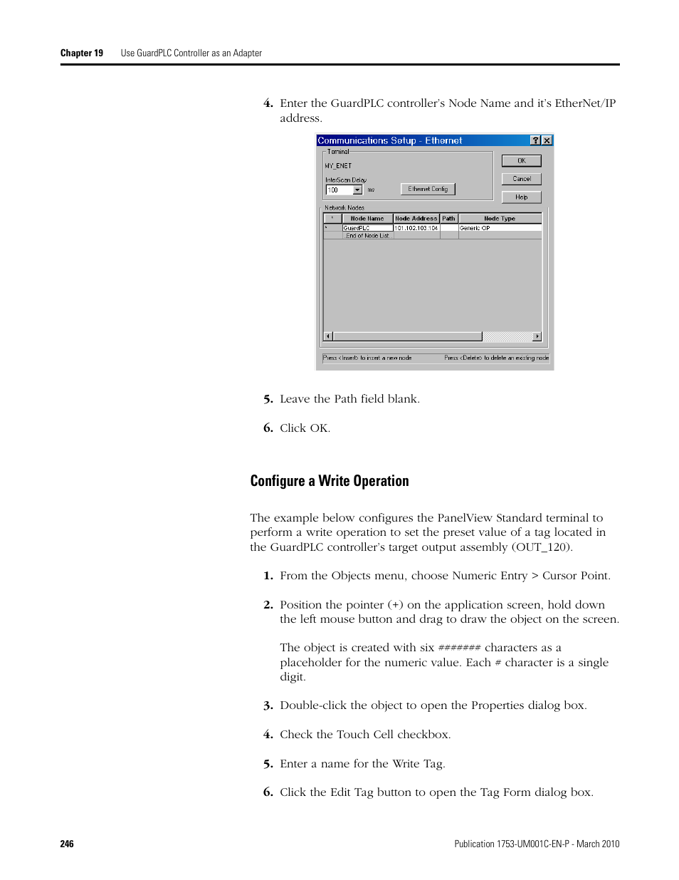 Configure a write operation | Rockwell Automation 1755-OF8 GuardPLC Controller Systems User Manual | Page 246 / 356