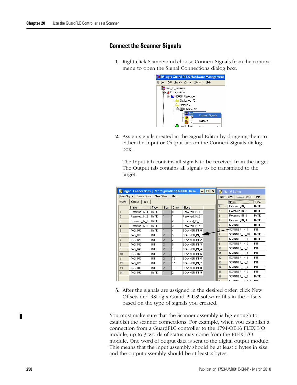 Connect the scanner signals | Rockwell Automation 1755-OF8 GuardPLC Controller Systems User Manual | Page 250 / 356