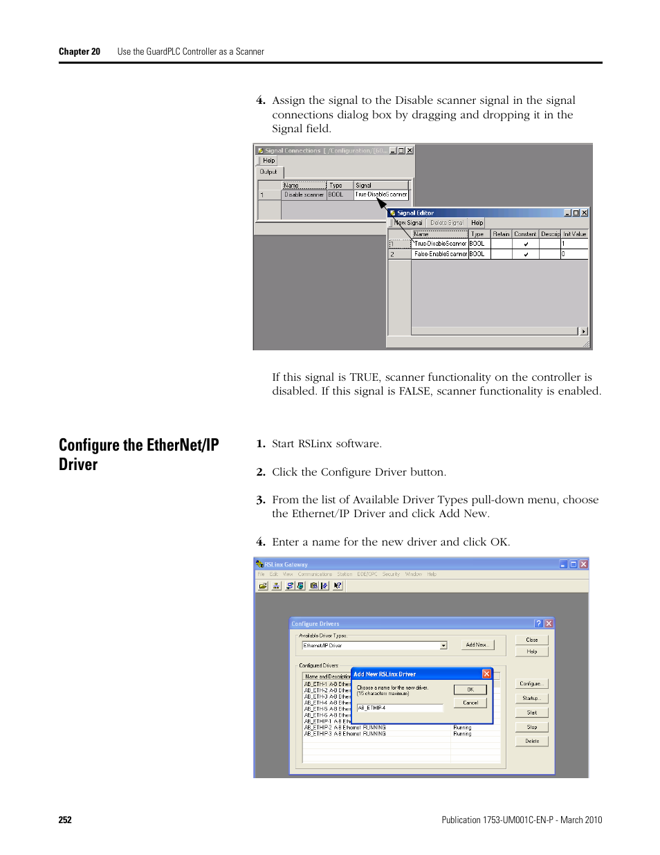 Configure the ethernet/ip driver | Rockwell Automation 1755-OF8 GuardPLC Controller Systems User Manual | Page 252 / 356