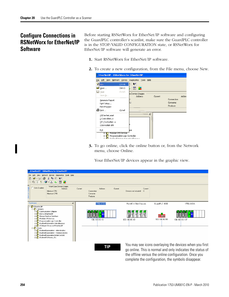 Configure connections in rsnetworx for ethernet/ip, Software | Rockwell Automation 1755-OF8 GuardPLC Controller Systems User Manual | Page 254 / 356