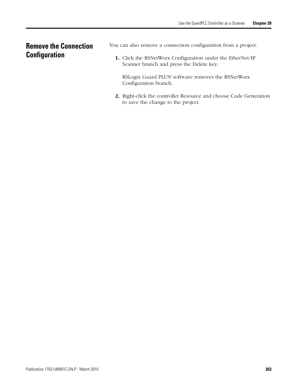 Remove the connection configuration | Rockwell Automation 1755-OF8 GuardPLC Controller Systems User Manual | Page 263 / 356