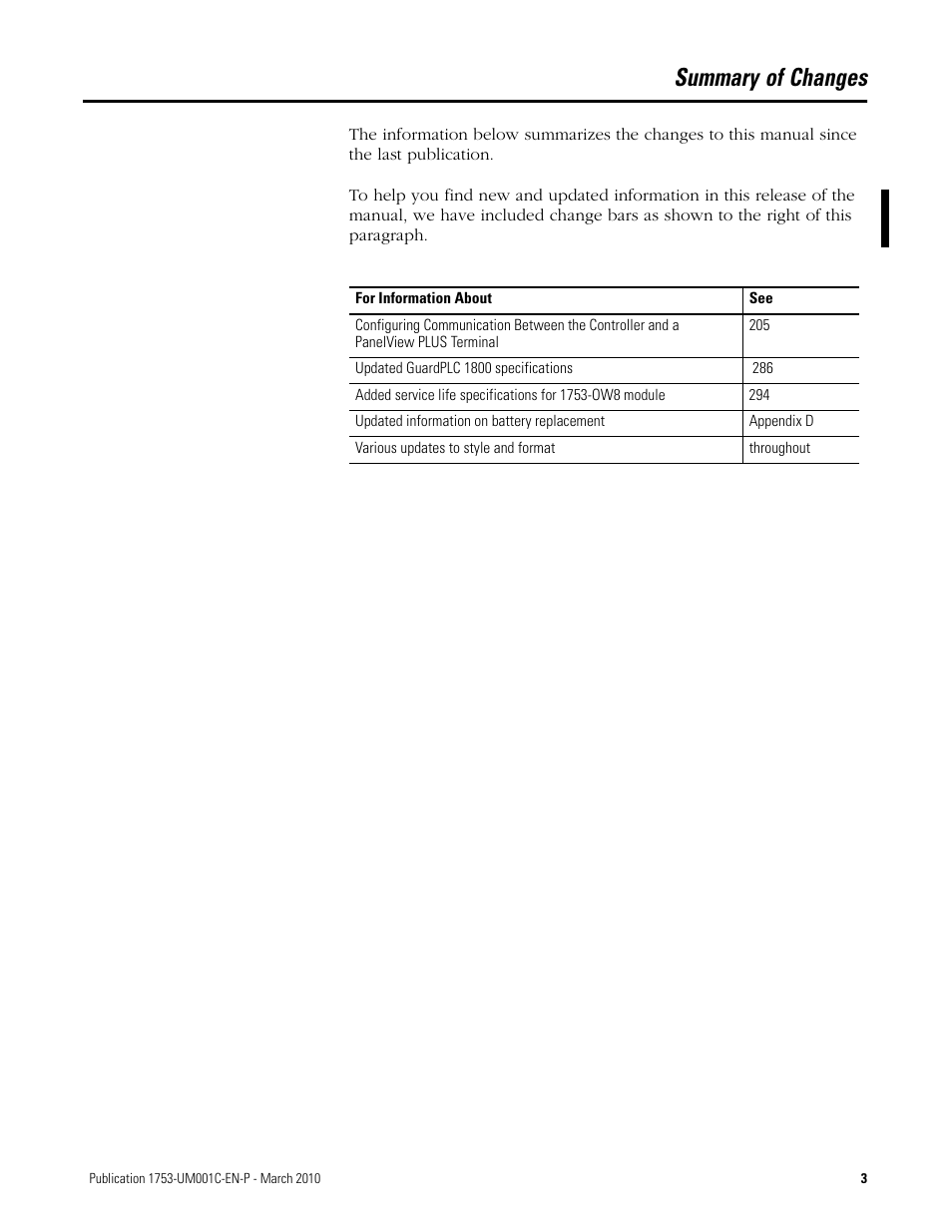 Summary of changes | Rockwell Automation 1755-OF8 GuardPLC Controller Systems User Manual | Page 3 / 356