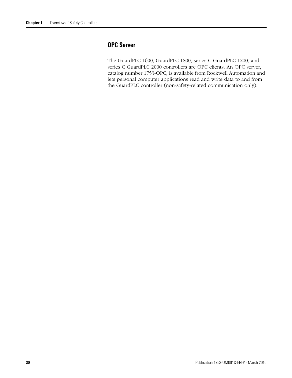 Opc server | Rockwell Automation 1755-OF8 GuardPLC Controller Systems User Manual | Page 30 / 356