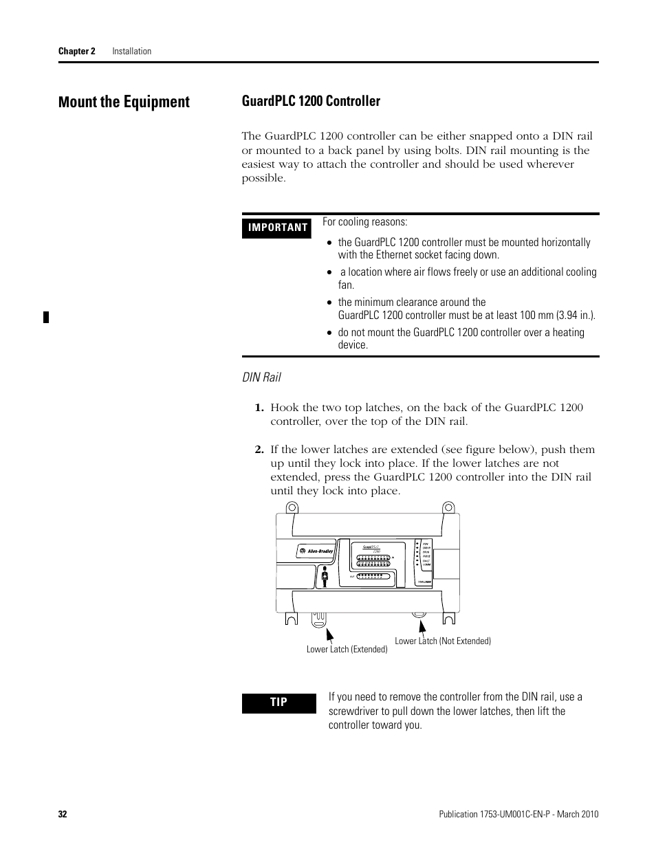Mount the equipment, Guardplc 1200 controller, Ount the equipment | Rockwell Automation 1755-OF8 GuardPLC Controller Systems User Manual | Page 32 / 356