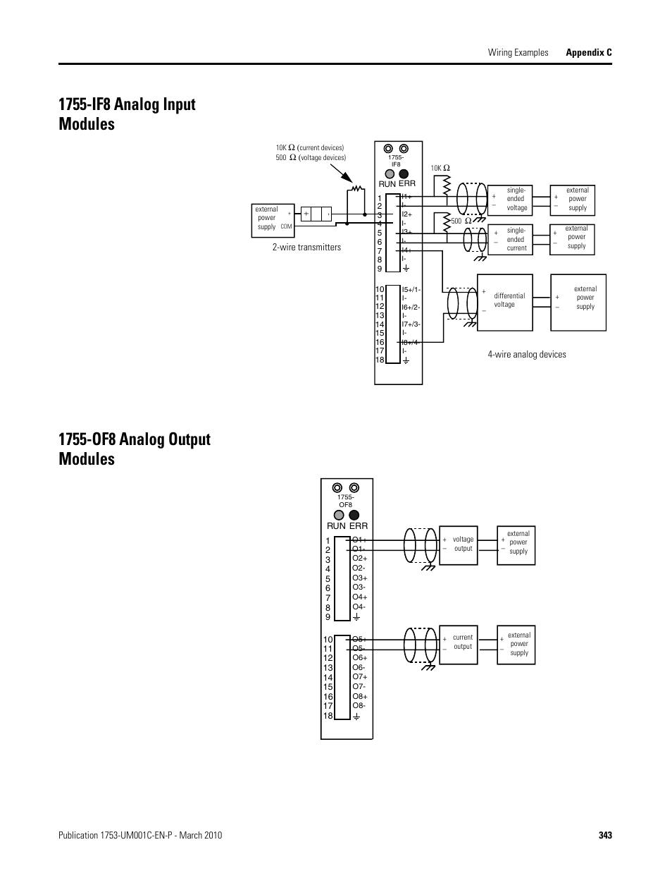 1755-if8 analog input modules, 1755-of8 analog output modules | Rockwell Automation 1755-OF8 GuardPLC Controller Systems User Manual | Page 343 / 356