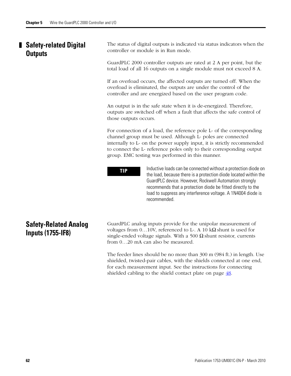 Safety-related digital outputs, Safety-related analog inputs (1755-if8) | Rockwell Automation 1755-OF8 GuardPLC Controller Systems User Manual | Page 62 / 356