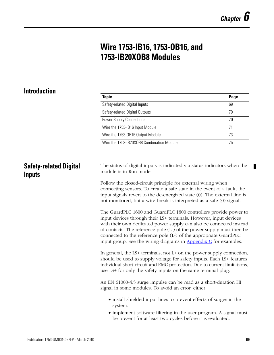 Introduction, Safety-related digital inputs, Chapter 6 | Introduction safety-related digital inputs, Chapter | Rockwell Automation 1755-OF8 GuardPLC Controller Systems User Manual | Page 69 / 356