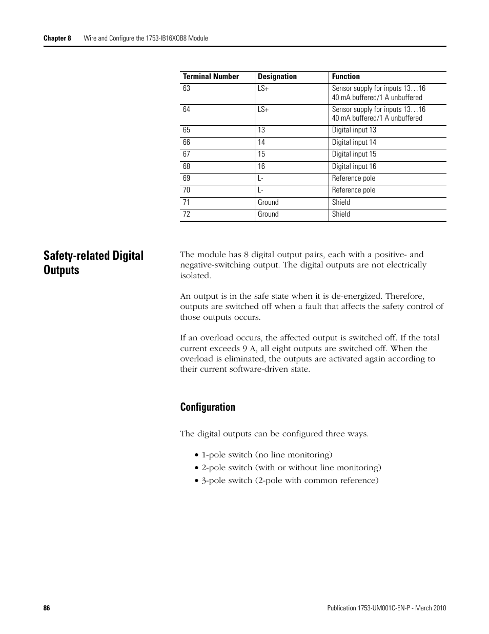 Safety-related digital outputs, Configuration | Rockwell Automation 1755-OF8 GuardPLC Controller Systems User Manual | Page 86 / 356