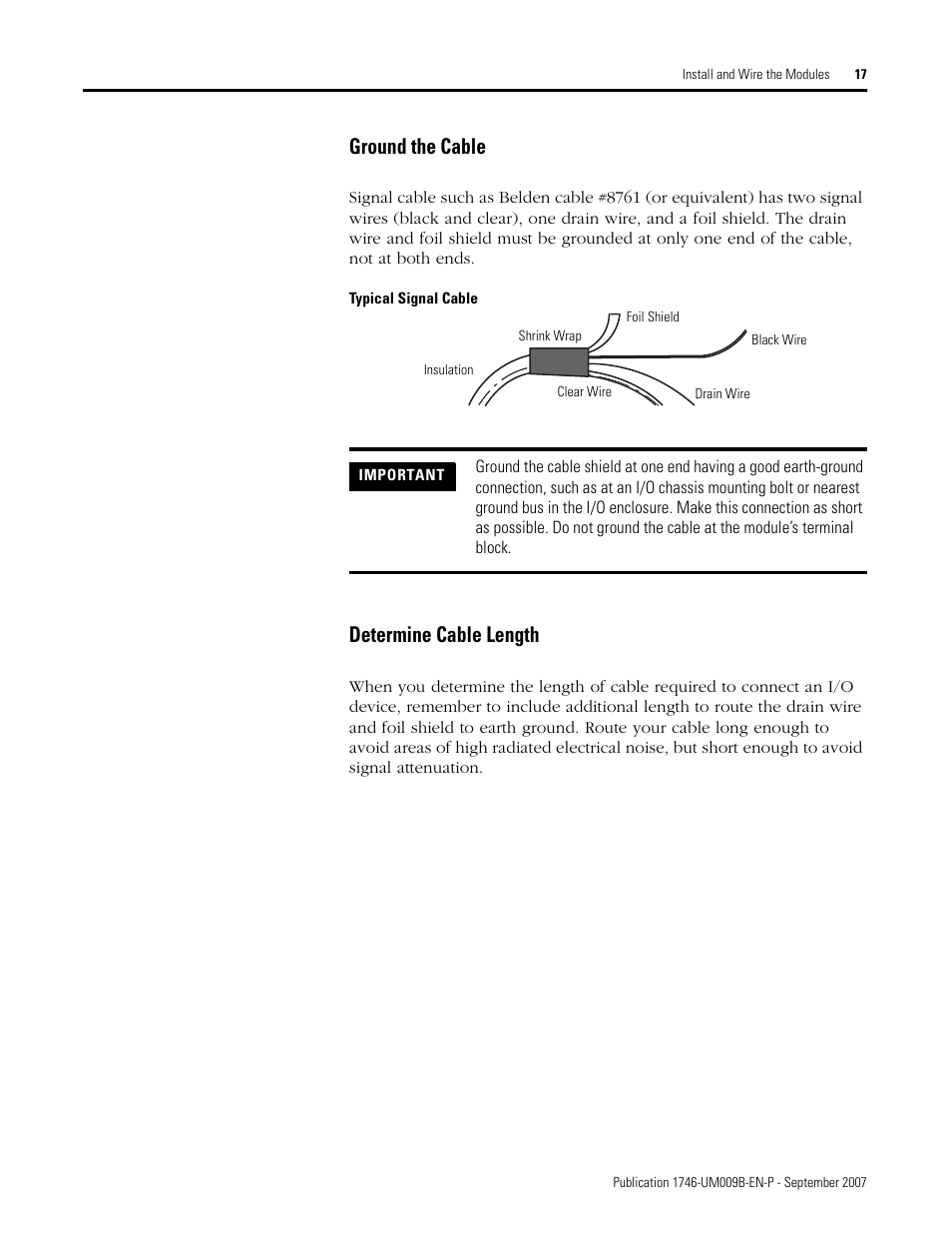 Ground the cable, Determine cable length | Rockwell Automation 1746-FIO4V SLC 500 Fast Analog I/O/ User Manual User Manual | Page 17 / 94