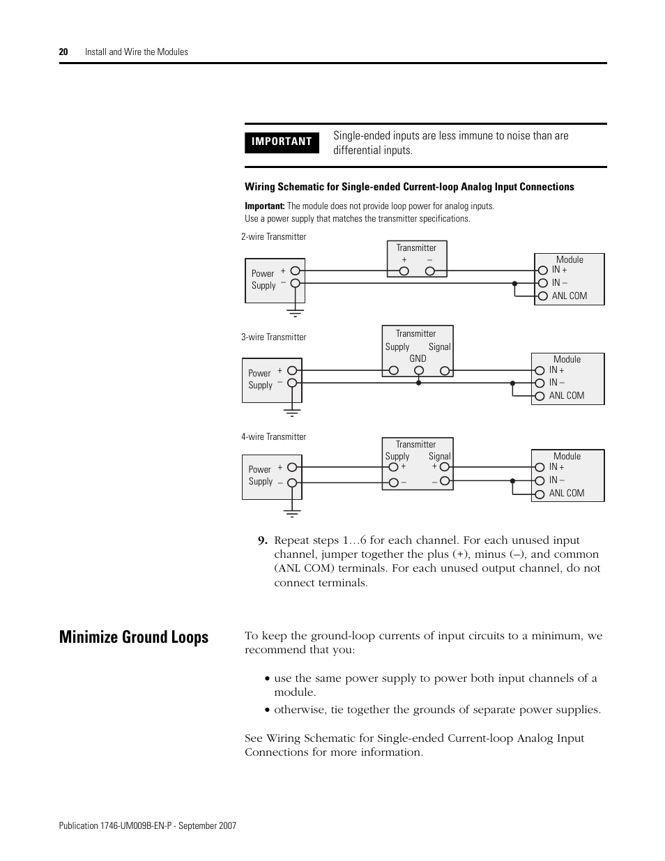 Minimize ground loops | Rockwell Automation 1746-FIO4V SLC 500 Fast Analog I/O/ User Manual User Manual | Page 20 / 94