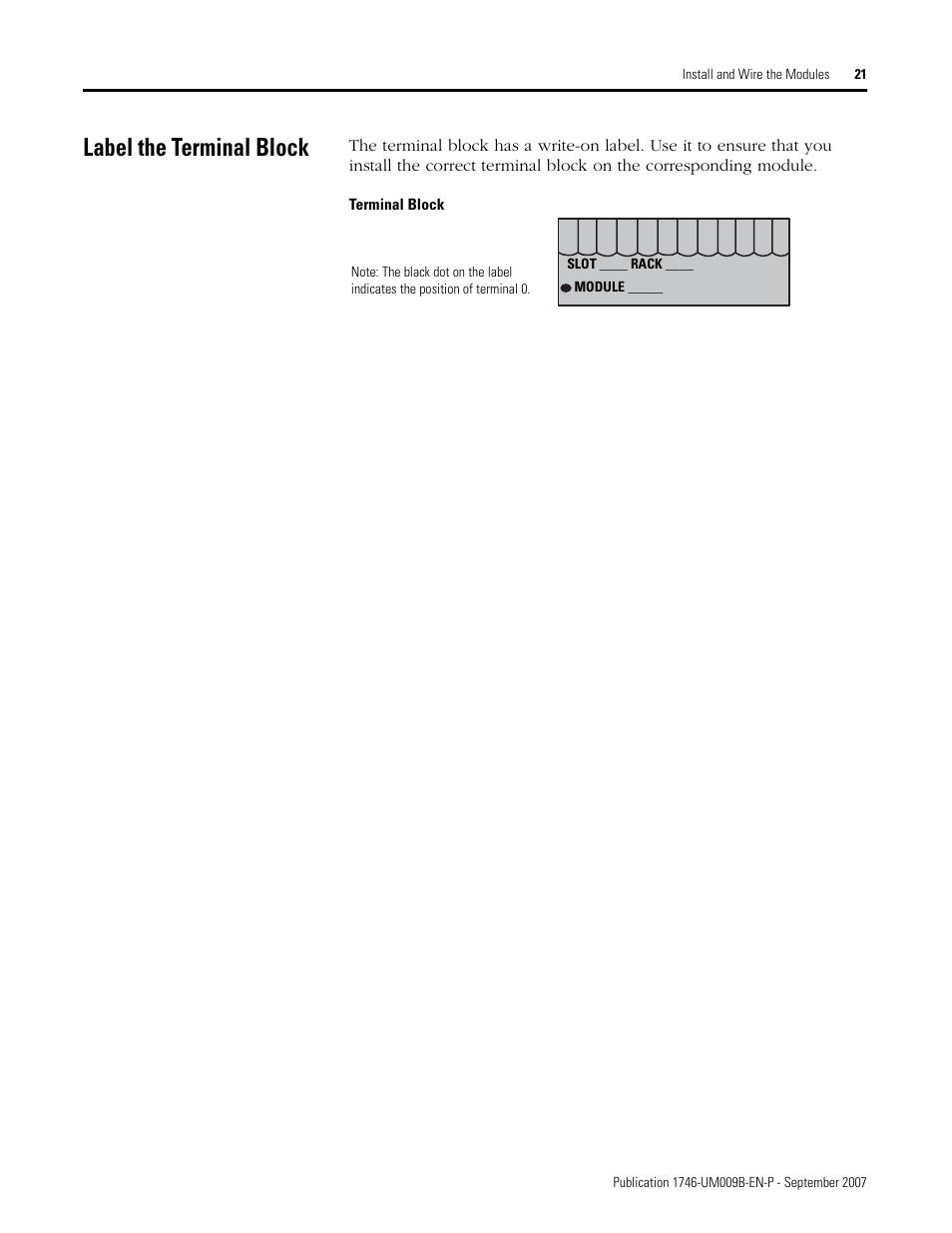 Label the terminal block | Rockwell Automation 1746-FIO4V SLC 500 Fast Analog I/O/ User Manual User Manual | Page 21 / 94