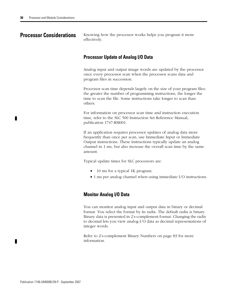 Processor considerations | Rockwell Automation 1746-FIO4V SLC 500 Fast Analog I/O/ User Manual User Manual | Page 30 / 94