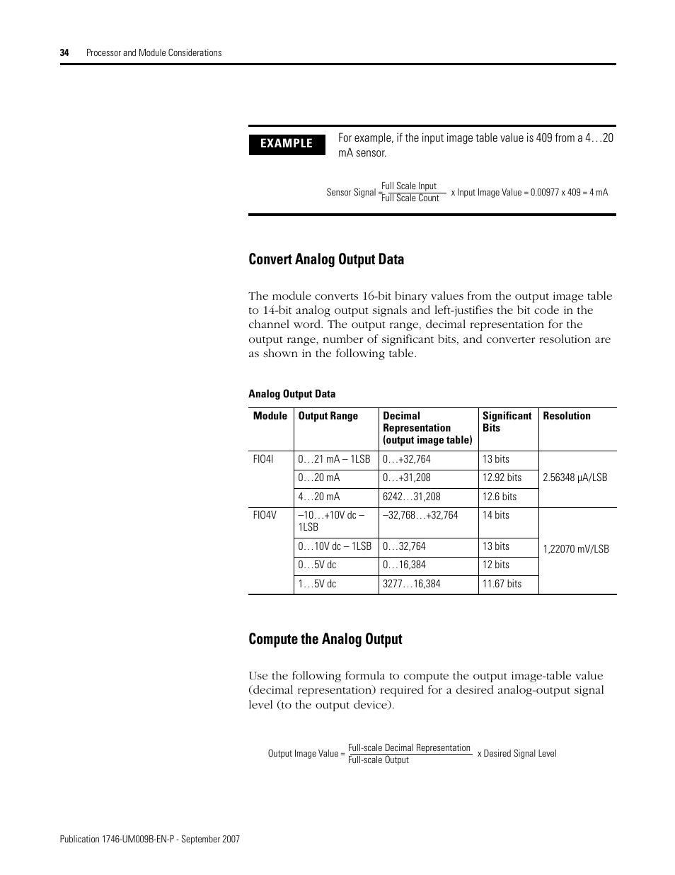 Convert analog output data, Compute the analog output | Rockwell Automation 1746-FIO4V SLC 500 Fast Analog I/O/ User Manual User Manual | Page 34 / 94