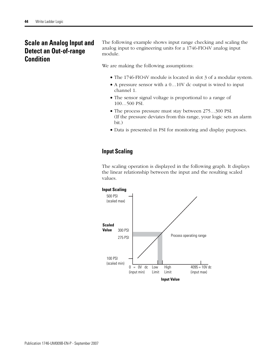 Input scaling | Rockwell Automation 1746-FIO4V SLC 500 Fast Analog I/O/ User Manual User Manual | Page 44 / 94