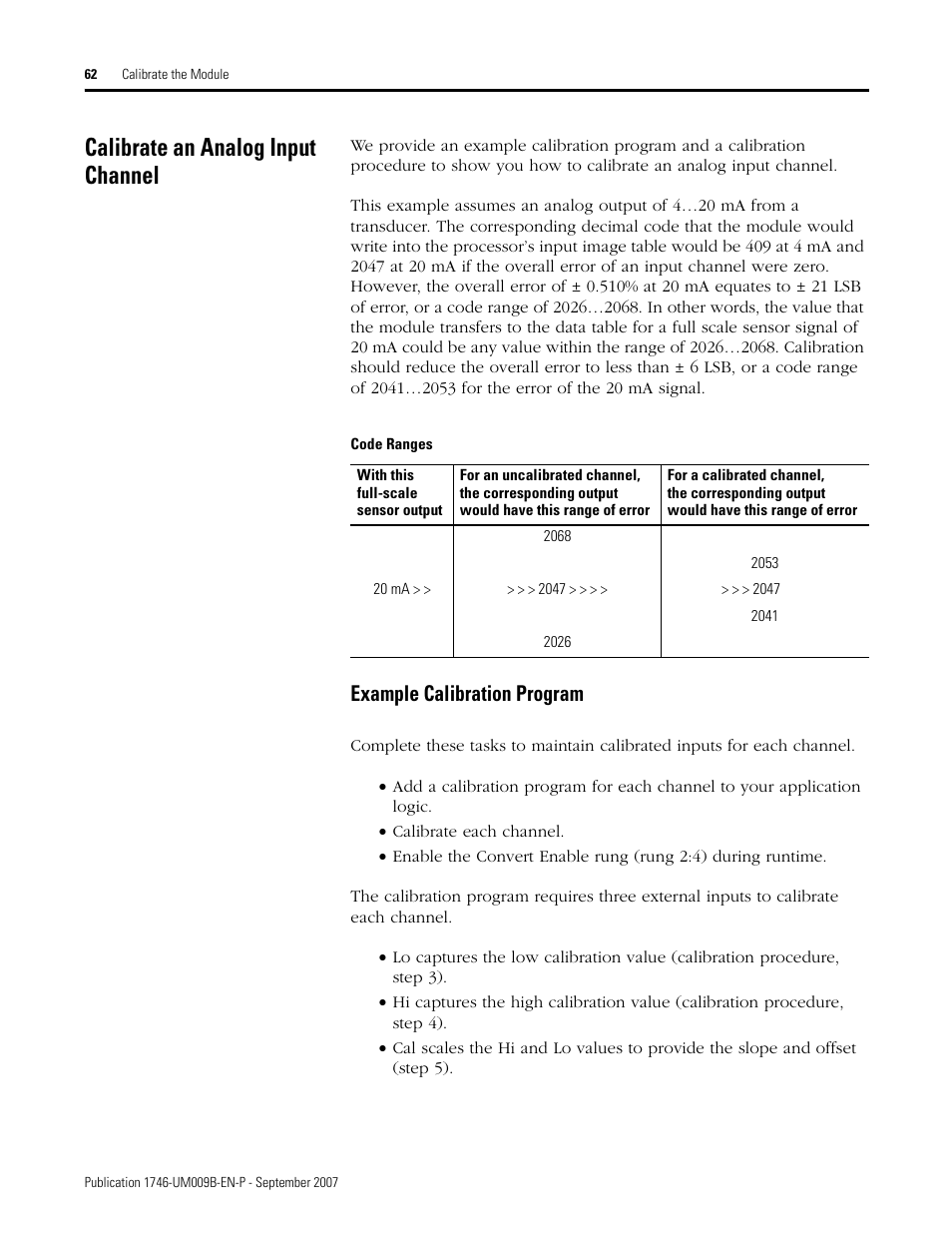 Calibrate an analog input channel, Example calibration program | Rockwell Automation 1746-FIO4V SLC 500 Fast Analog I/O/ User Manual User Manual | Page 62 / 94