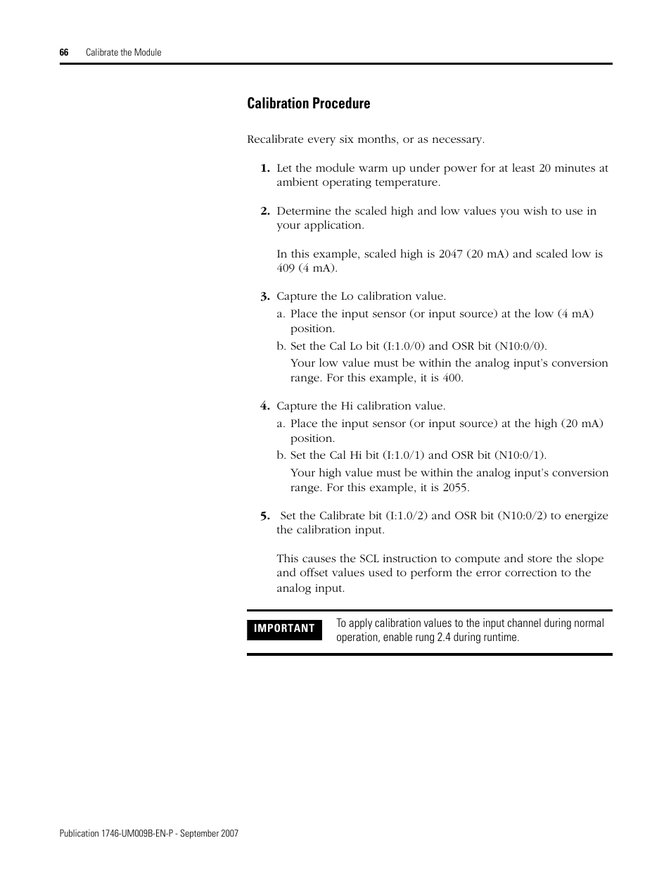 Calibration procedure | Rockwell Automation 1746-FIO4V SLC 500 Fast Analog I/O/ User Manual User Manual | Page 66 / 94