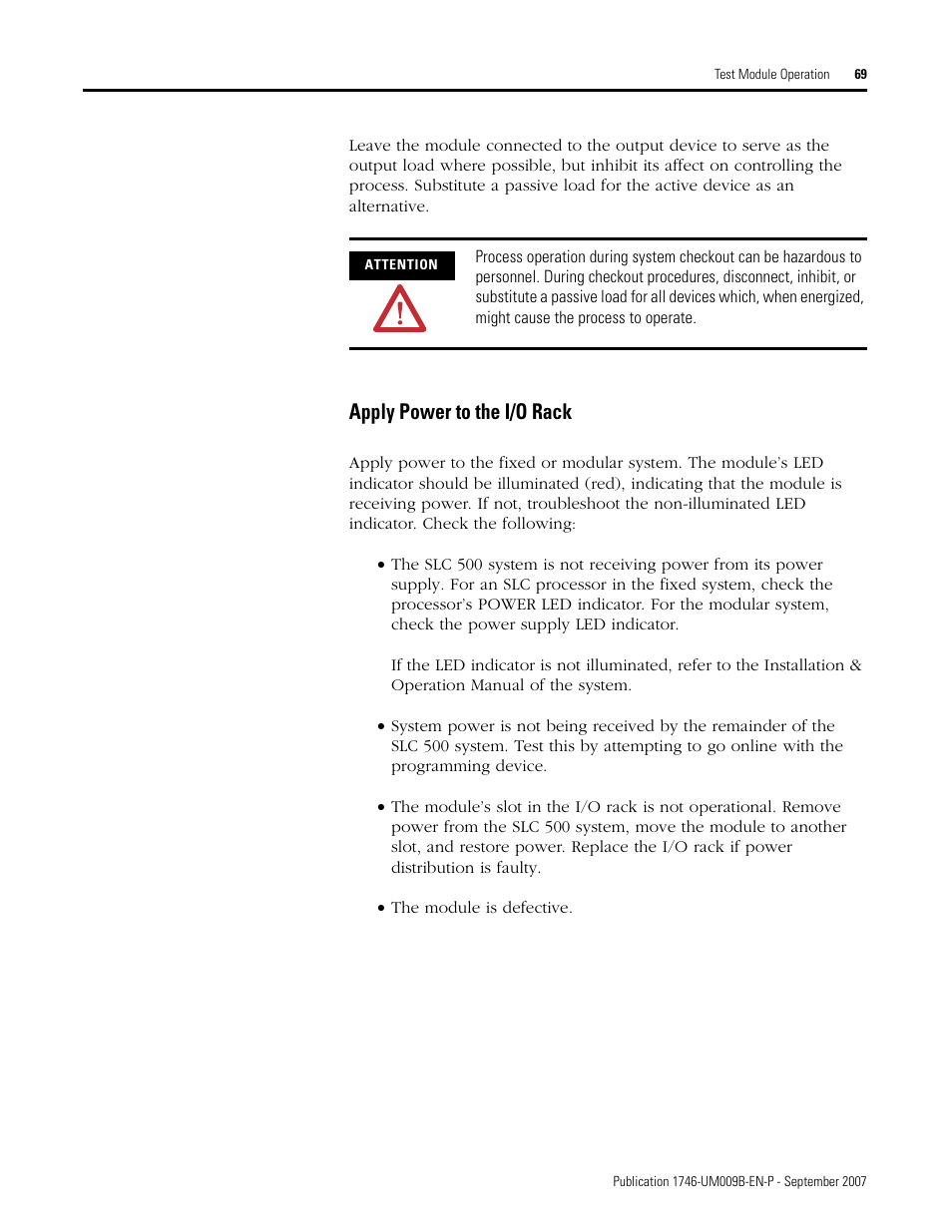 Apply power to the i/o rack | Rockwell Automation 1746-FIO4V SLC 500 Fast Analog I/O/ User Manual User Manual | Page 69 / 94