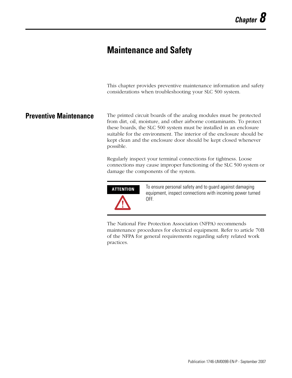 8 - maintenance and safety, Preventive maintenance, Chapter 8 | Maintenance and safety | Rockwell Automation 1746-FIO4V SLC 500 Fast Analog I/O/ User Manual User Manual | Page 75 / 94