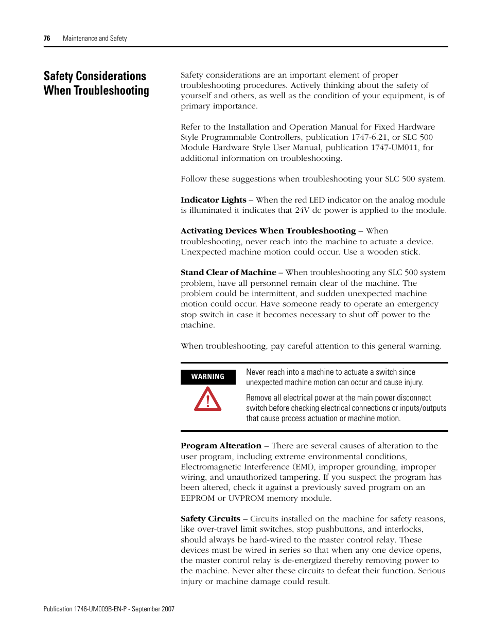 Safety considerations when troubleshooting | Rockwell Automation 1746-FIO4V SLC 500 Fast Analog I/O/ User Manual User Manual | Page 76 / 94