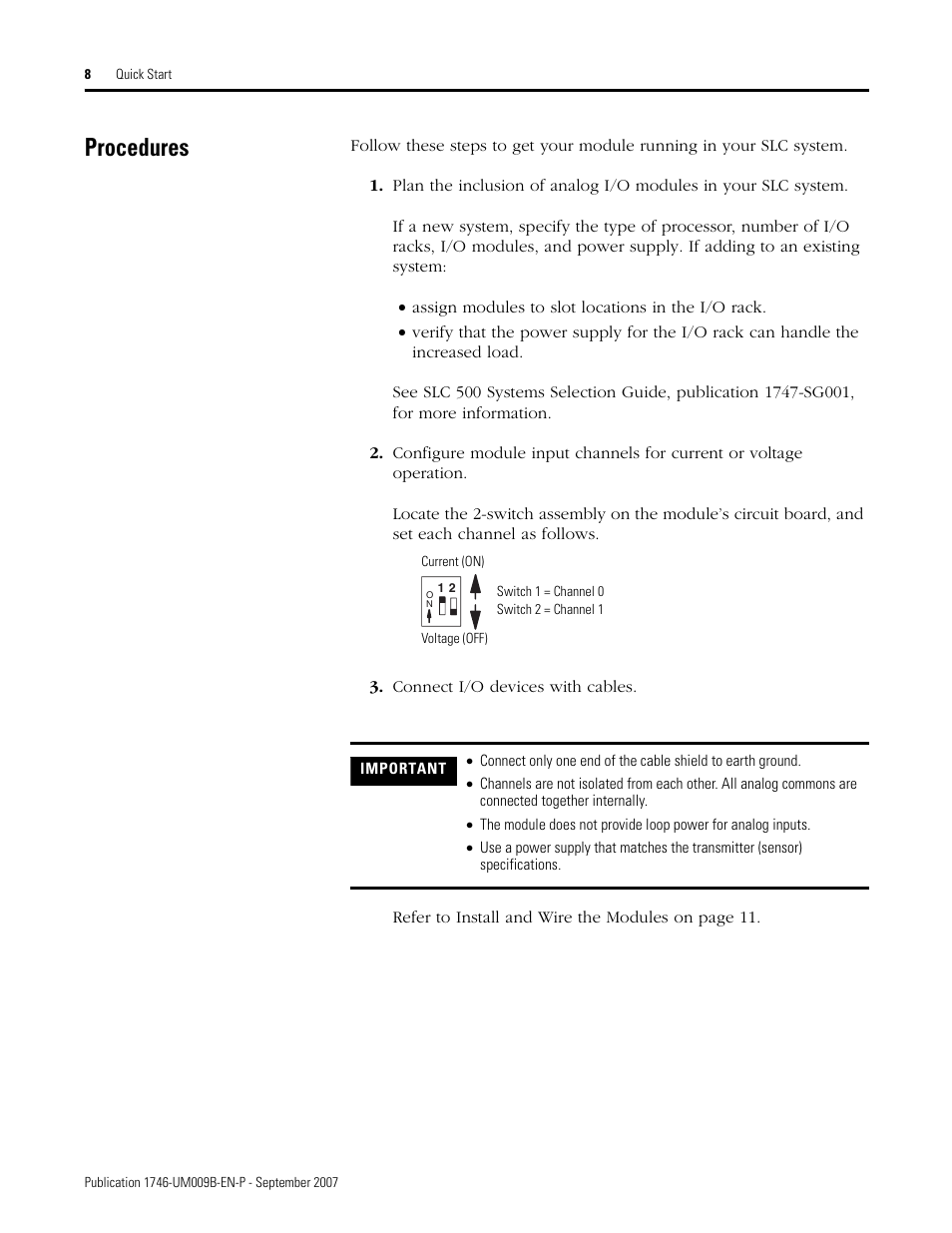 Procedures | Rockwell Automation 1746-FIO4V SLC 500 Fast Analog I/O/ User Manual User Manual | Page 8 / 94