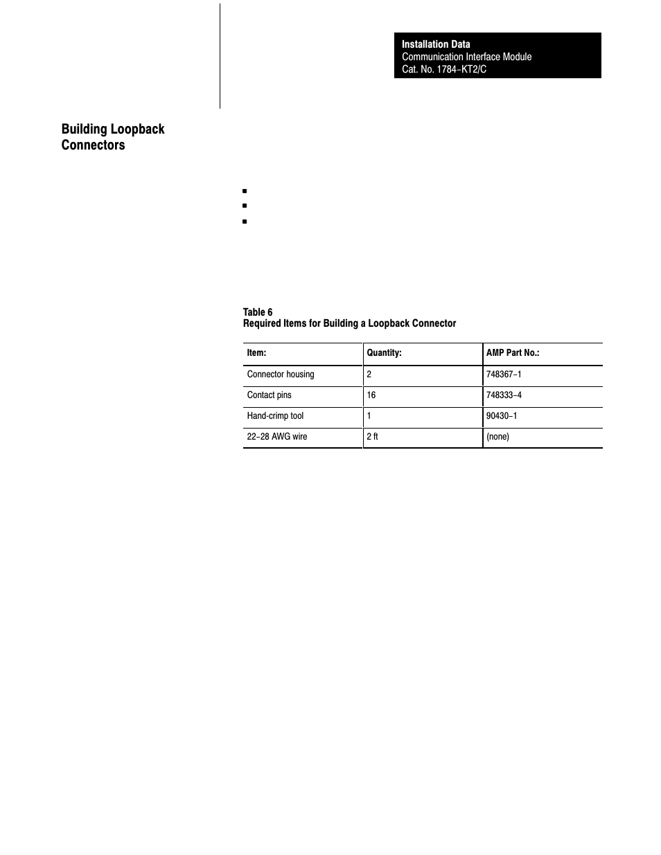 Building loopback connectors | Rockwell Automation 1784-KT2/C INST.DATA COMM.INTERFACE MOD. User Manual | Page 29 / 32