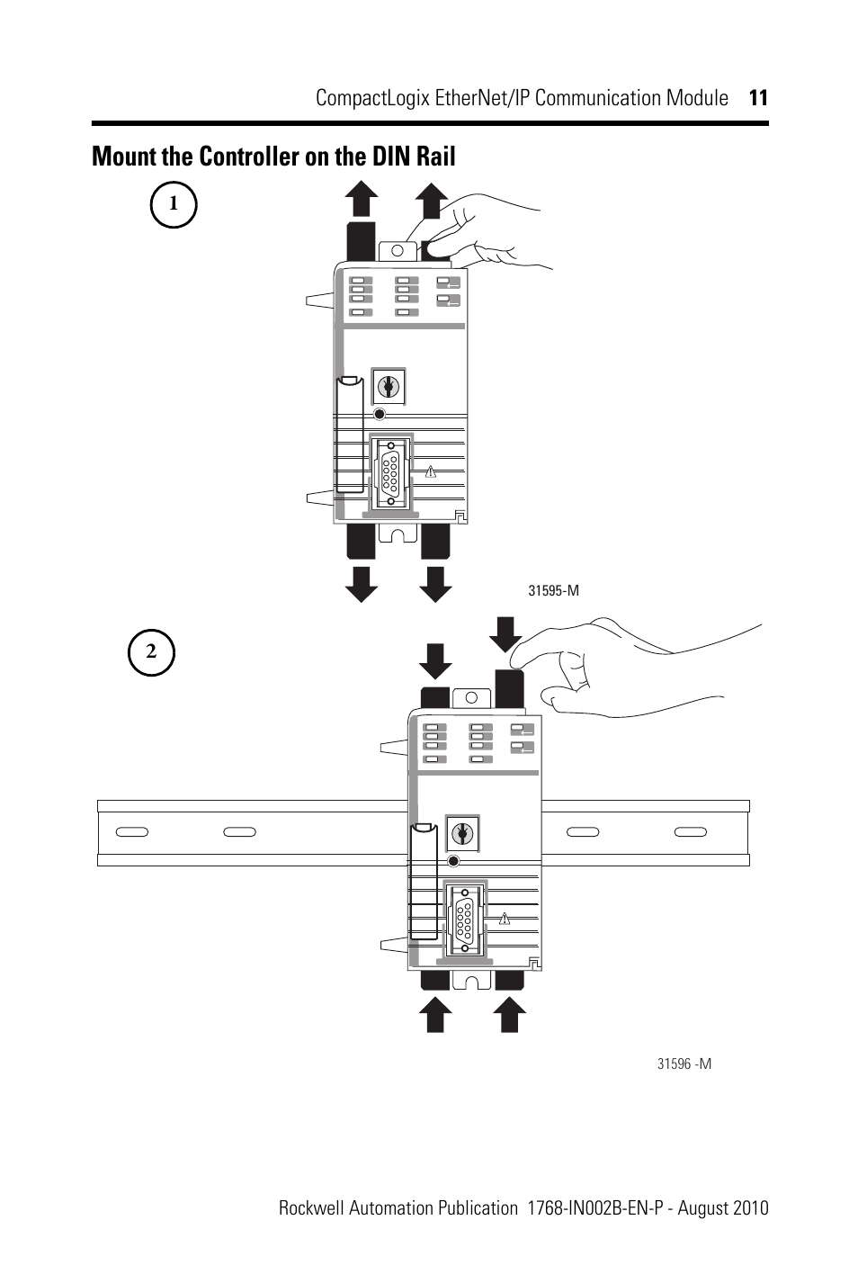 Mount the controller on the din rail | Rockwell Automation 1768-ENBT CompactLogix EtherNet/IP Communication Module Installation Instructions User Manual | Page 11 / 28