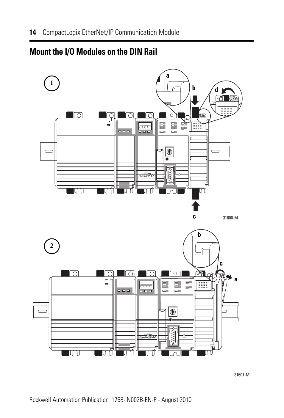 Mount the i/o modules on the din rail | Rockwell Automation 1768-ENBT CompactLogix EtherNet/IP Communication Module Installation Instructions User Manual | Page 14 / 28