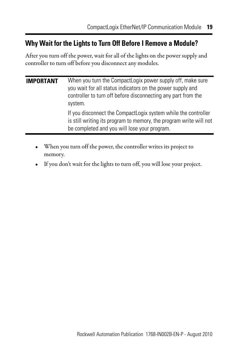 Rockwell Automation 1768-ENBT CompactLogix EtherNet/IP Communication Module Installation Instructions User Manual | Page 19 / 28