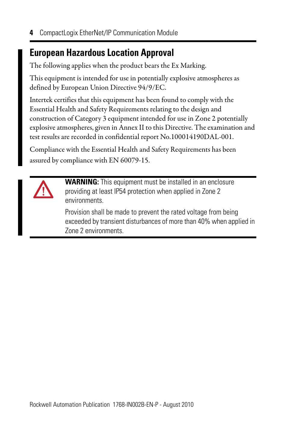 European hazardous location approval | Rockwell Automation 1768-ENBT CompactLogix EtherNet/IP Communication Module Installation Instructions User Manual | Page 4 / 28