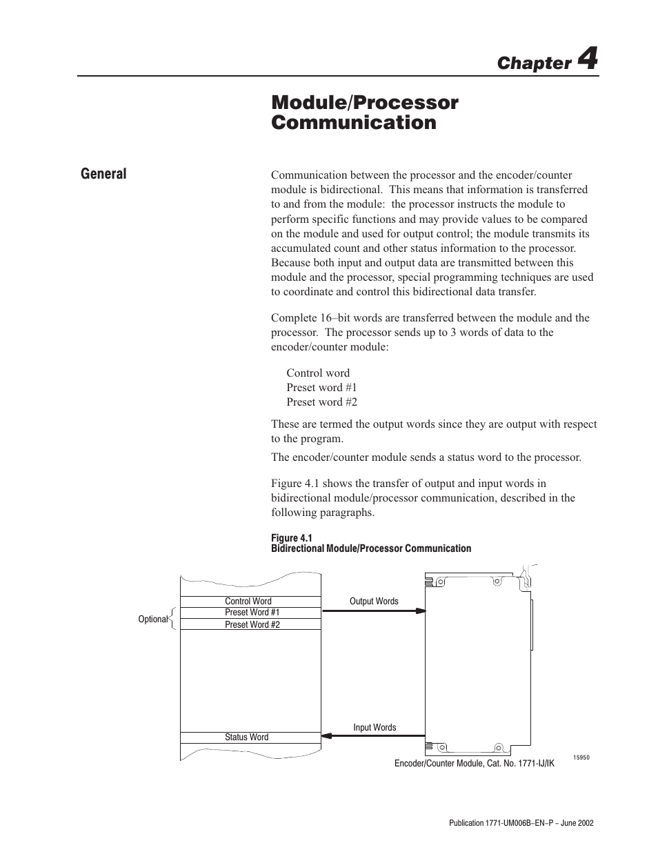 Module/processor communication, Chapter | Rockwell Automation 1771-IJ_IK IK ENCODER/COUNTER MODULES User Manual | Page 27 / 68