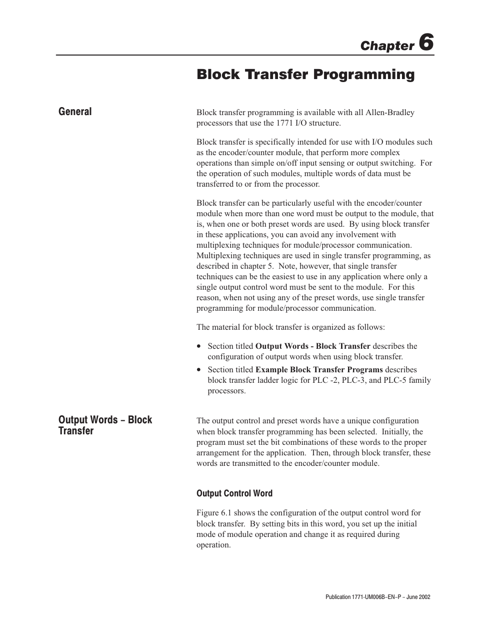 Block transfer programming, Chapter | Rockwell Automation 1771-IJ_IK IK ENCODER/COUNTER MODULES User Manual | Page 45 / 68