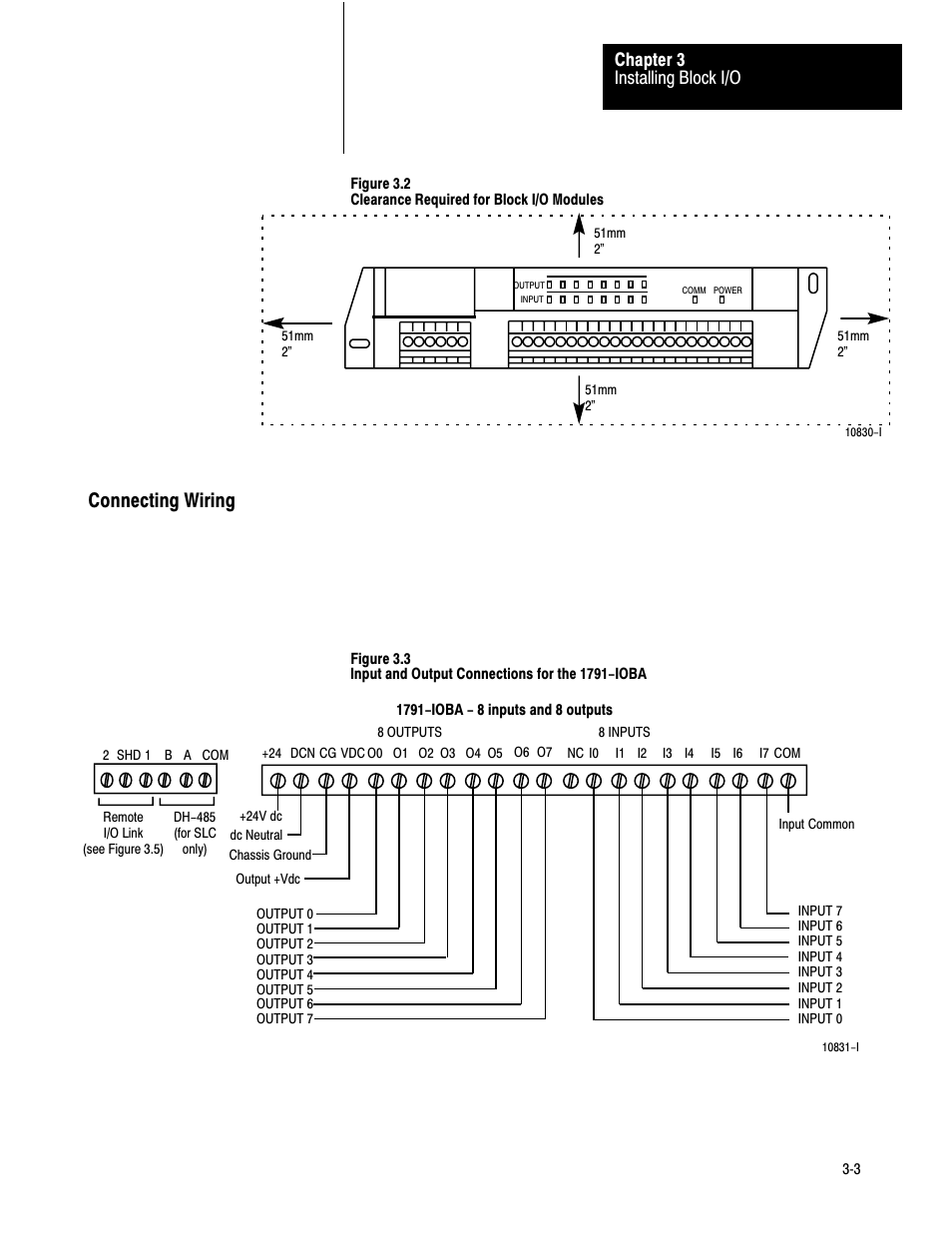 Connecting wiring, Installing block i/o chapter 3 | Rockwell Automation 1791-IOBB USER MANUAL User Manual | Page 14 / 36