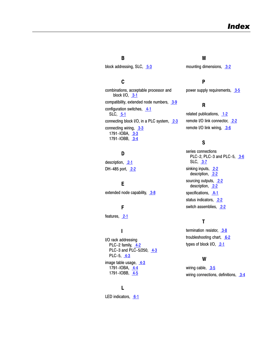 Index | Rockwell Automation 1791-IOBB USER MANUAL User Manual | Page 35 / 36