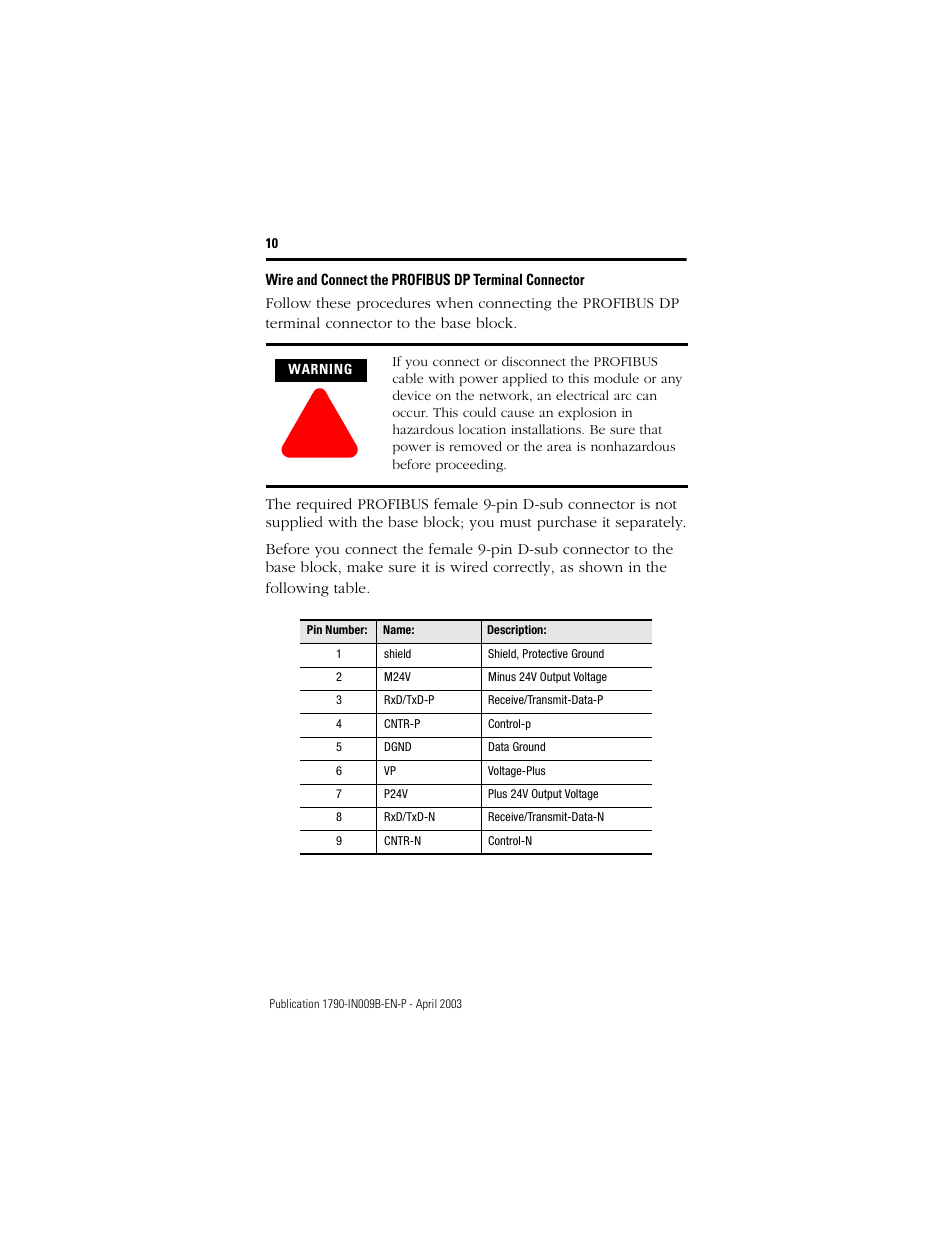Rockwell Automation 1790P-T8BV8B Profibus DP Digital Base Terminal Block Compact Block LDX I/O I.I. User Manual | Page 10 / 20