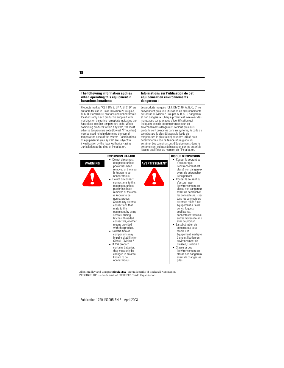 Rockwell Automation 1790P-T8BV8B Profibus DP Digital Base Terminal Block Compact Block LDX I/O I.I. User Manual | Page 18 / 20