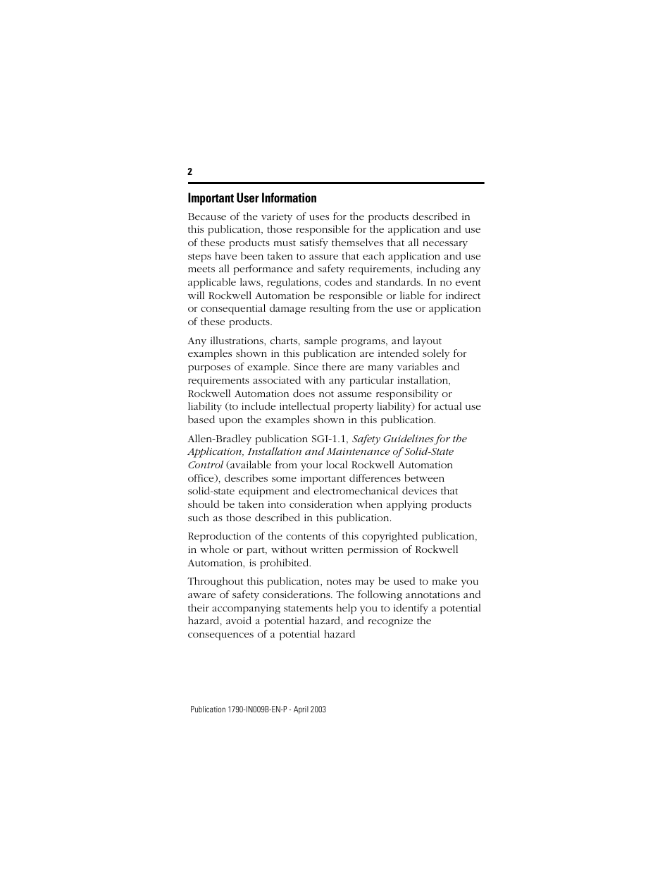 Important user information | Rockwell Automation 1790P-T8BV8B Profibus DP Digital Base Terminal Block Compact Block LDX I/O I.I. User Manual | Page 2 / 20