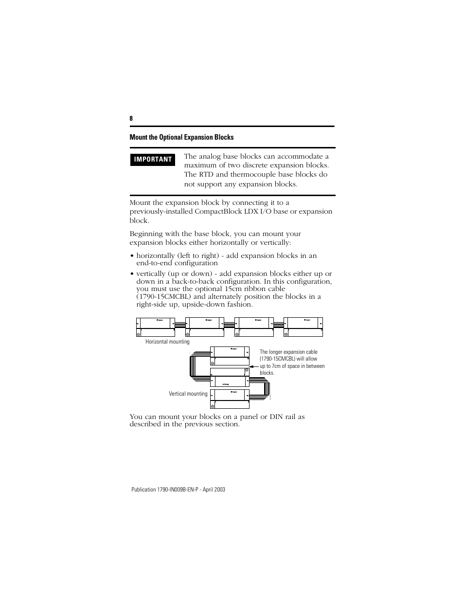 Mount the optional expansion blocks, Important, Pull | Rockwell Automation 1790P-T8BV8B Profibus DP Digital Base Terminal Block Compact Block LDX I/O I.I. User Manual | Page 8 / 20
