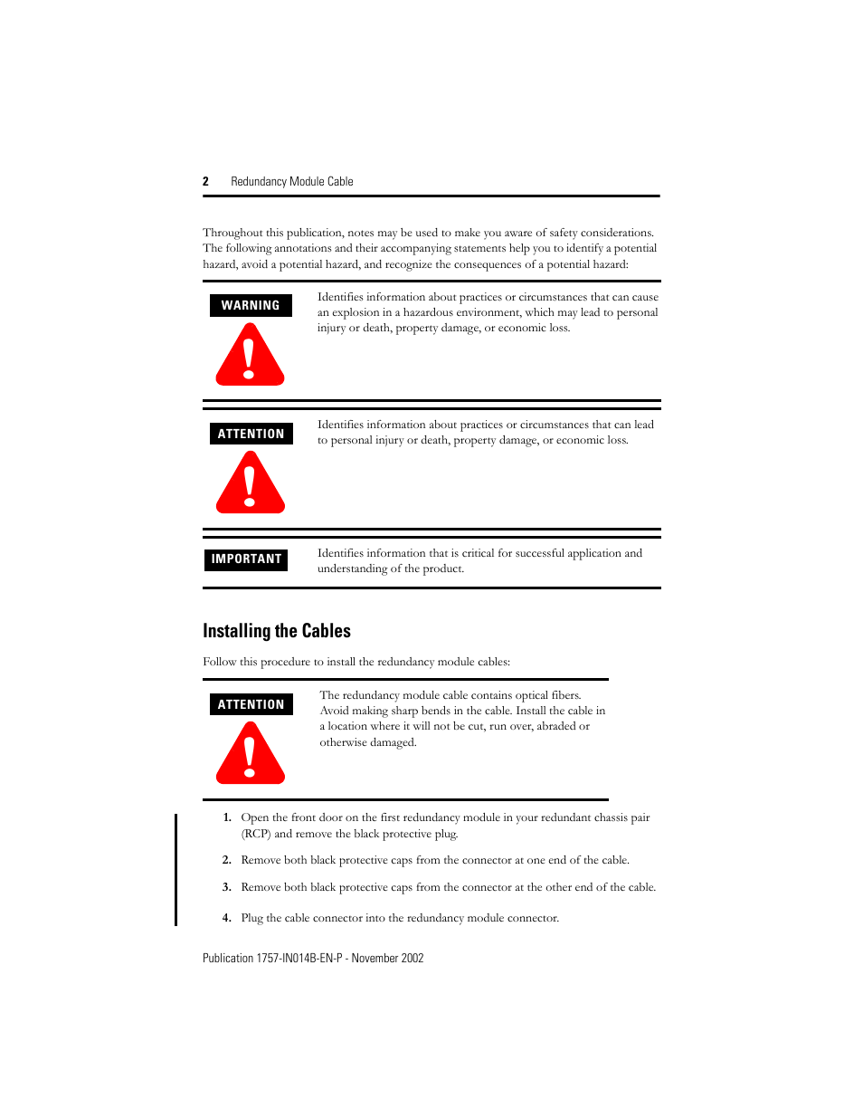 Installing the cables | Rockwell Automation 1757-SRC1_3_10_50_100 ProcessLogix Redundancy Module Cable Installation Instructions User Manual | Page 2 / 4