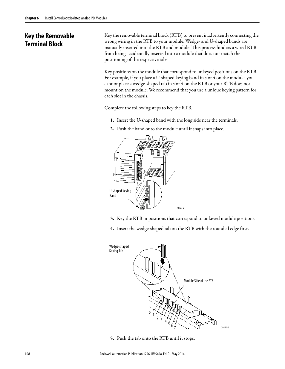 Key the removable terminal block | Rockwell Automation 1756-OF8I ControlLogix Eight-channel Isolated Analog I/O Modules  User Manual | Page 108 / 208