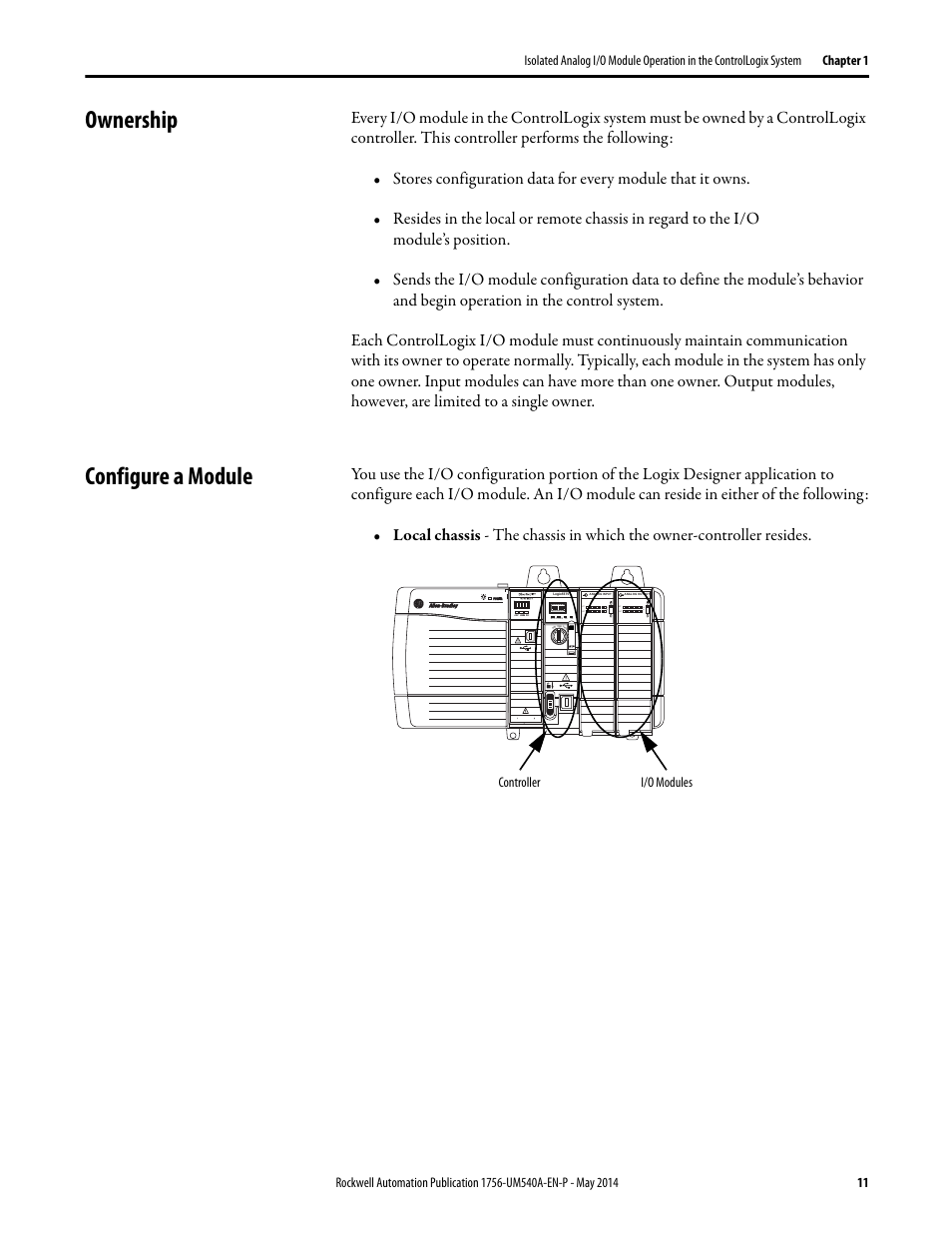 Ownership, Configure a module, Ownership configure a module | Rockwell Automation 1756-OF8I ControlLogix Eight-channel Isolated Analog I/O Modules  User Manual | Page 11 / 208