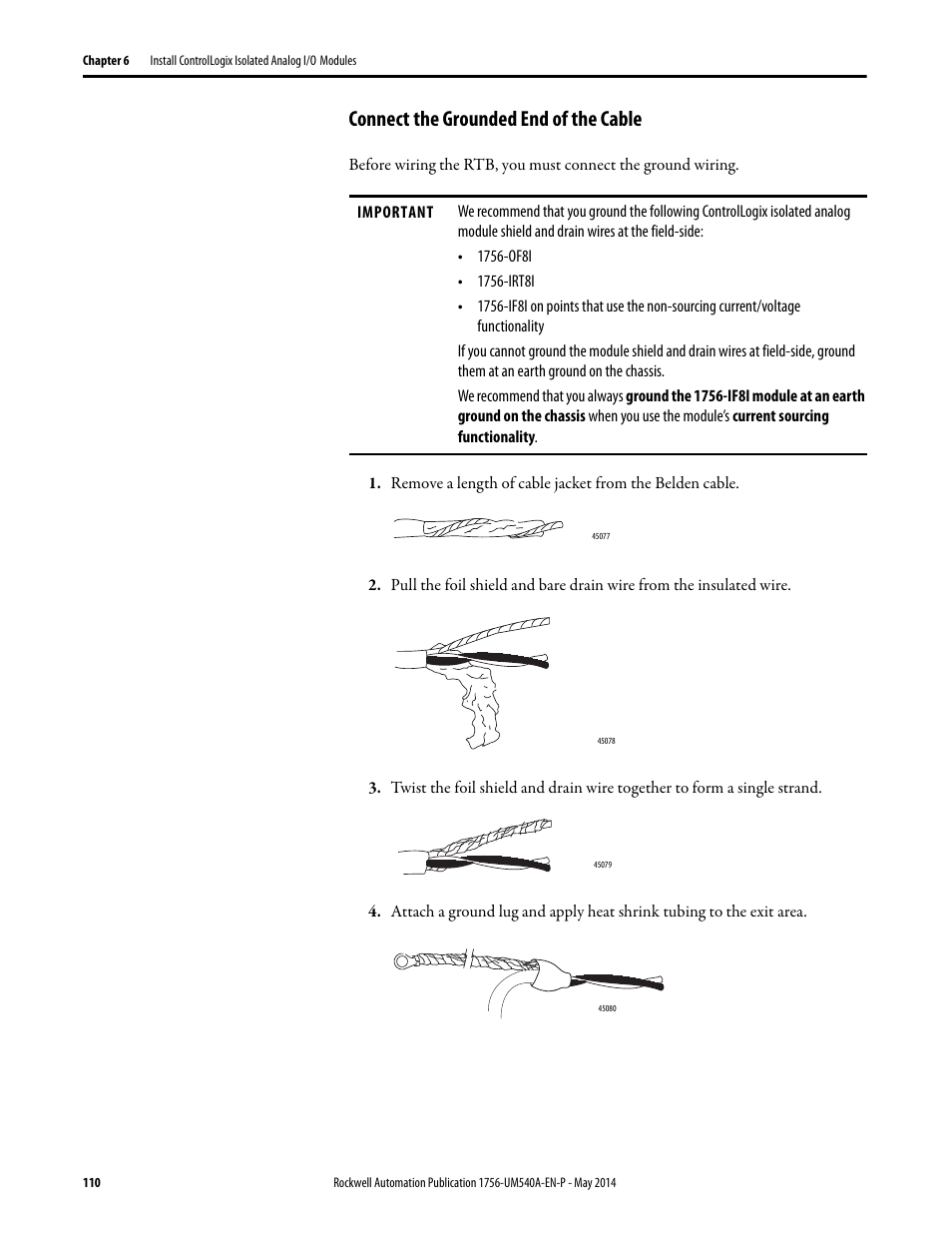Connect the grounded end of the cable | Rockwell Automation 1756-OF8I ControlLogix Eight-channel Isolated Analog I/O Modules  User Manual | Page 110 / 208