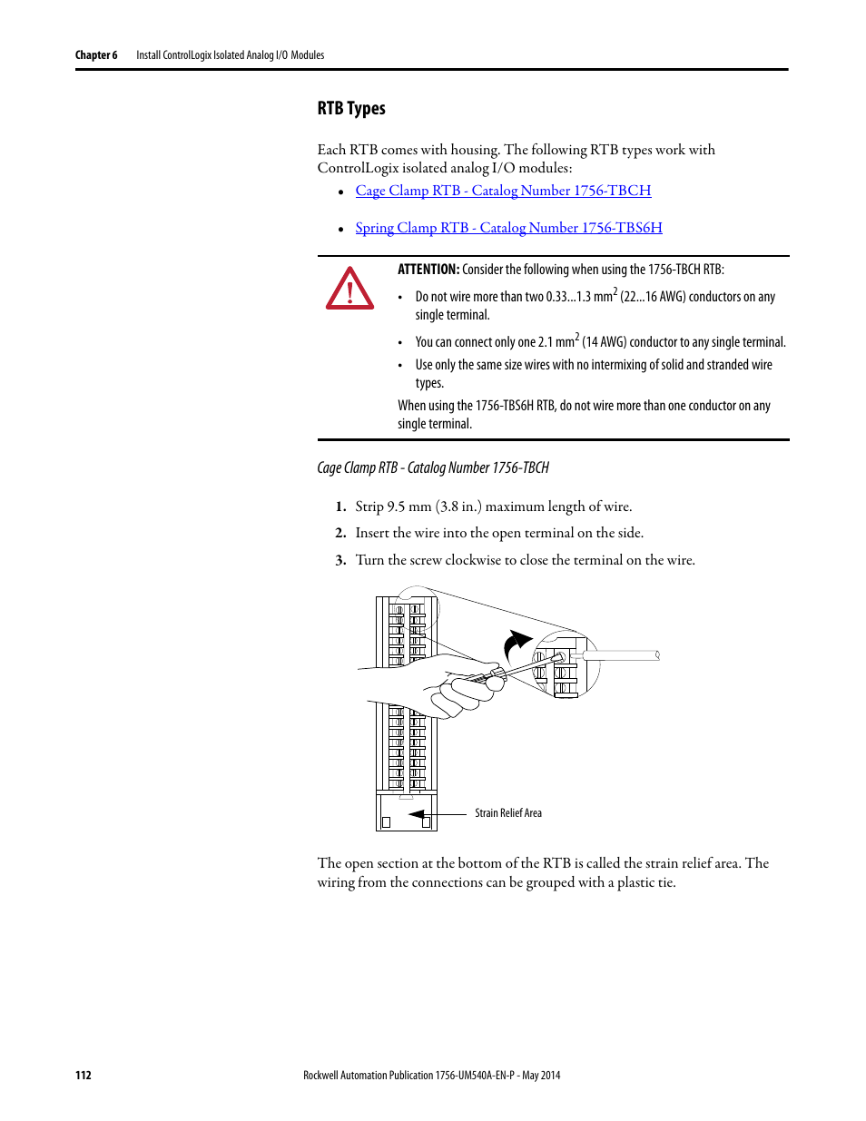 Rtb types | Rockwell Automation 1756-OF8I ControlLogix Eight-channel Isolated Analog I/O Modules  User Manual | Page 112 / 208