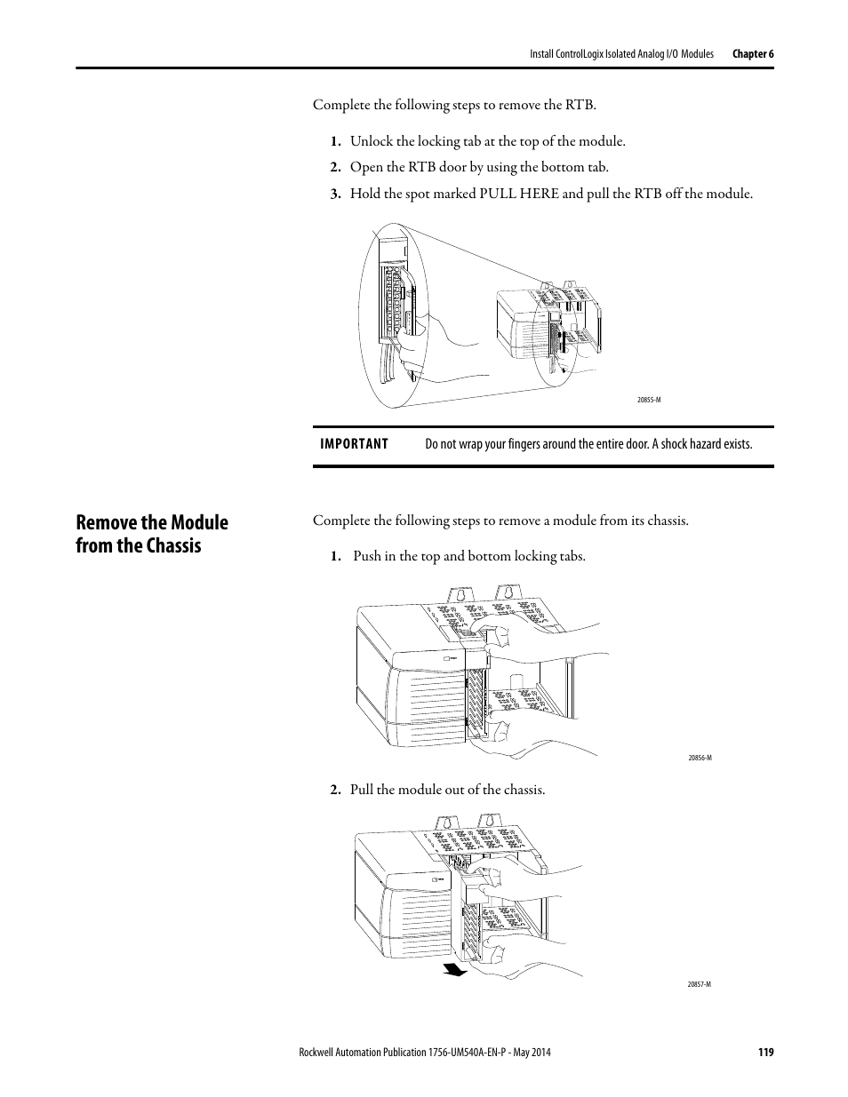 Remove the module from the chassis | Rockwell Automation 1756-OF8I ControlLogix Eight-channel Isolated Analog I/O Modules  User Manual | Page 119 / 208