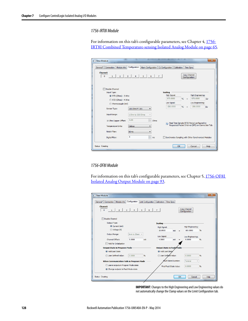 Rockwell Automation 1756-OF8I ControlLogix Eight-channel Isolated Analog I/O Modules  User Manual | Page 128 / 208