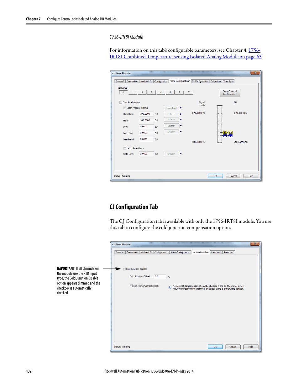 Cj configuration tab | Rockwell Automation 1756-OF8I ControlLogix Eight-channel Isolated Analog I/O Modules  User Manual | Page 132 / 208