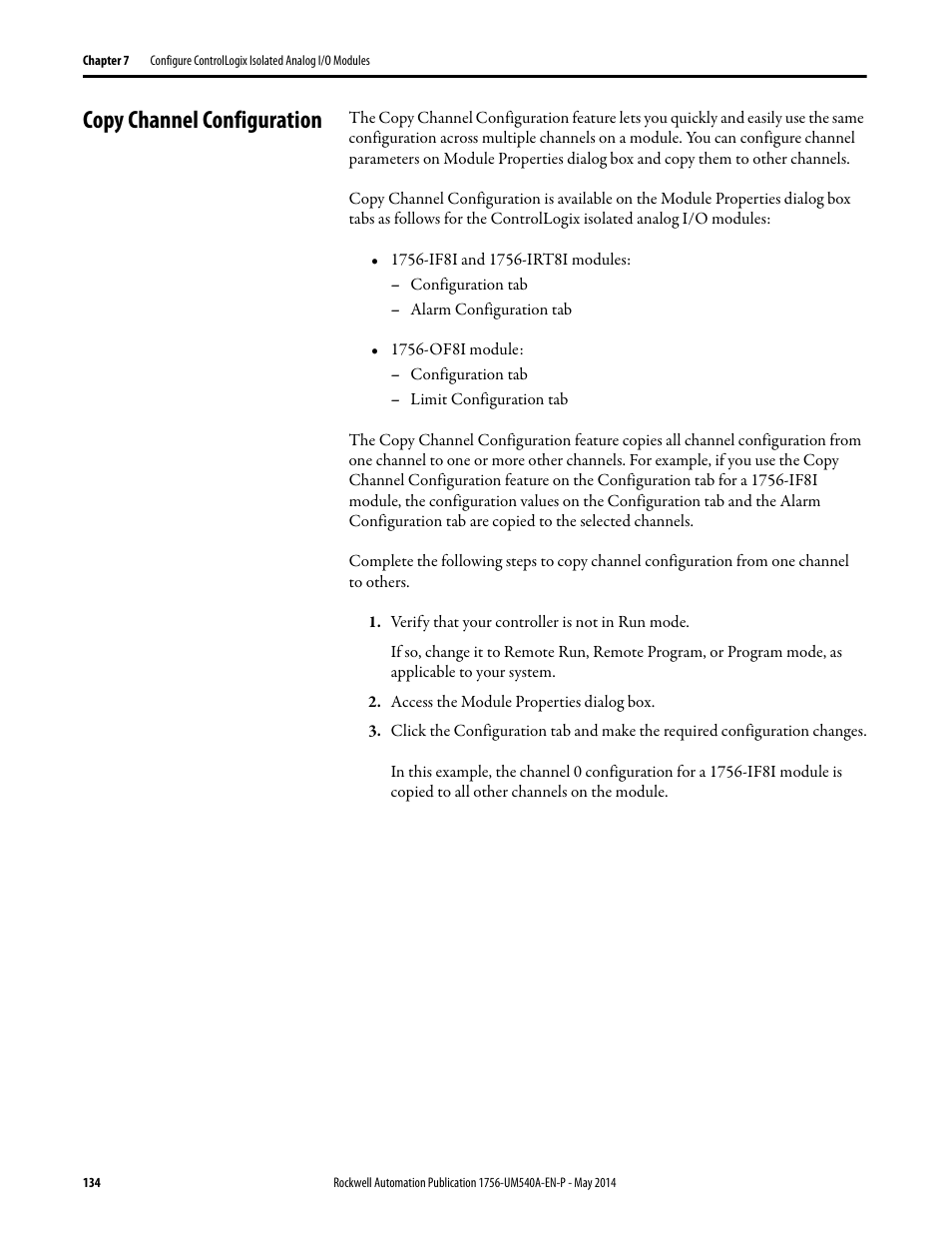 Copy channel configuration | Rockwell Automation 1756-OF8I ControlLogix Eight-channel Isolated Analog I/O Modules  User Manual | Page 134 / 208
