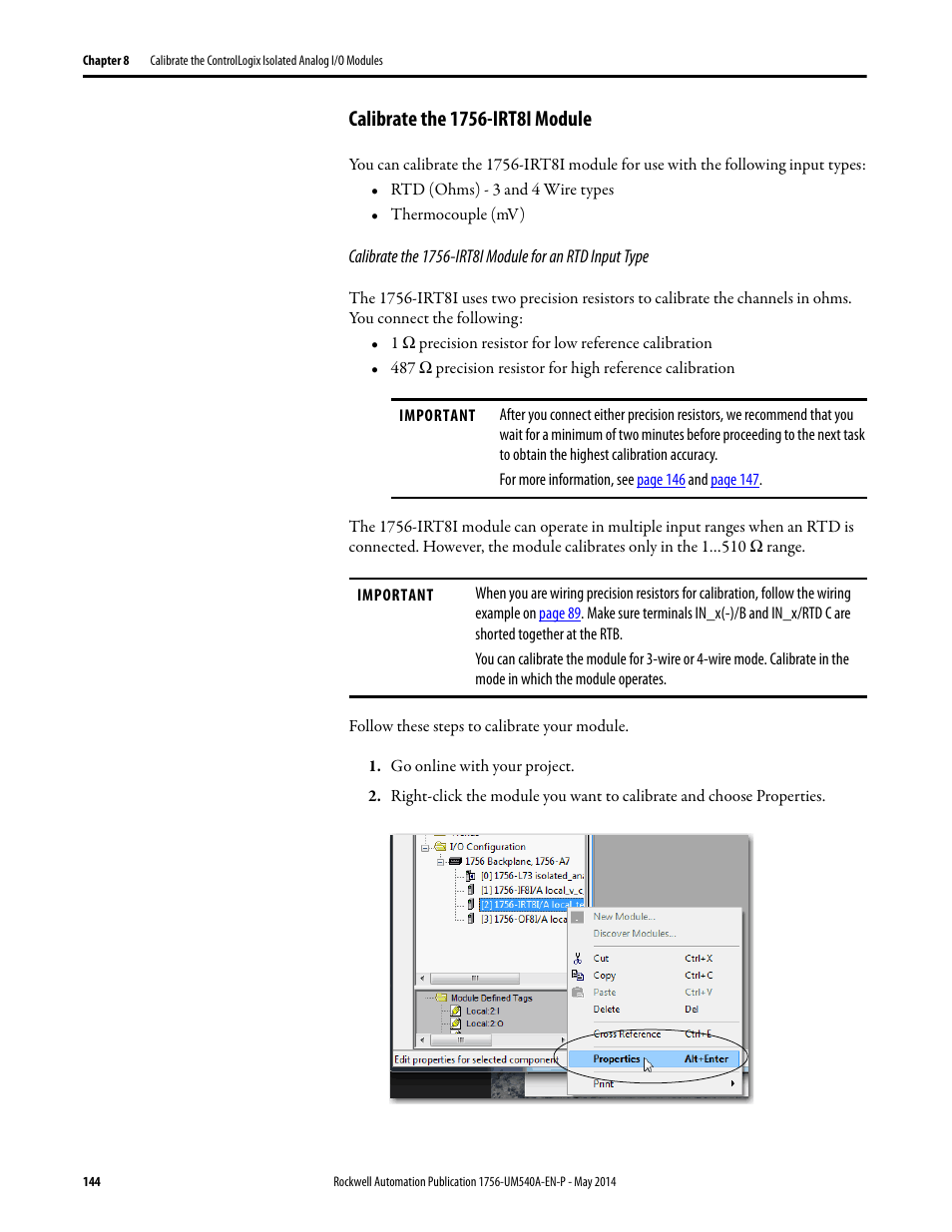 Calibrate the 1756-irt8i module | Rockwell Automation 1756-OF8I ControlLogix Eight-channel Isolated Analog I/O Modules  User Manual | Page 144 / 208
