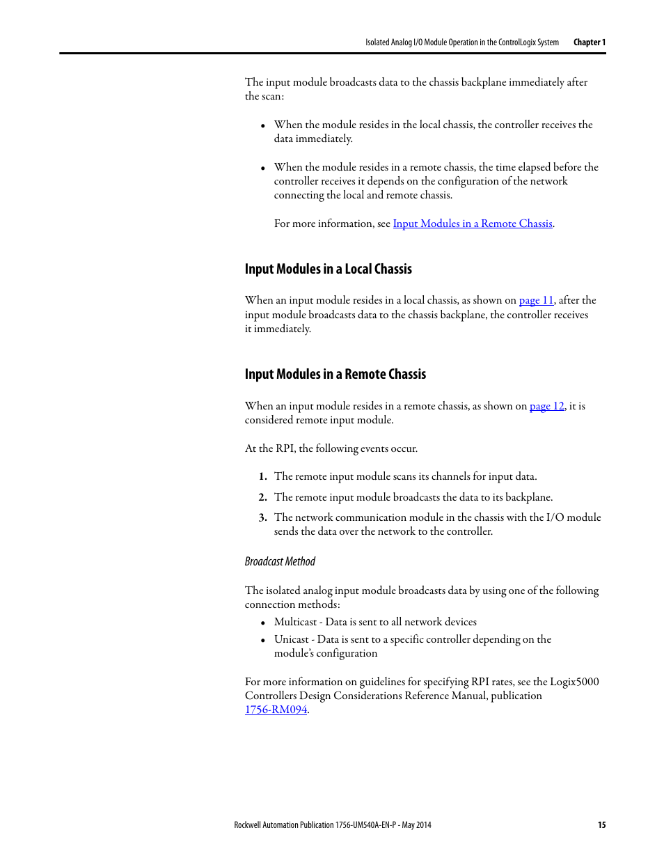 Input modules in a local chassis, Input modules in a remote chassis | Rockwell Automation 1756-OF8I ControlLogix Eight-channel Isolated Analog I/O Modules  User Manual | Page 15 / 208