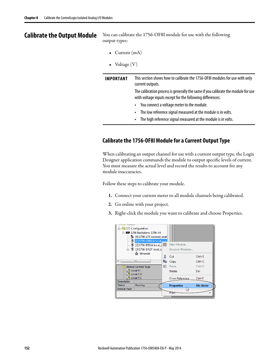 Calibrate the output module | Rockwell Automation 1756-OF8I ControlLogix Eight-channel Isolated Analog I/O Modules  User Manual | Page 152 / 208